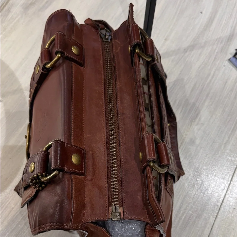 Coach Legacy Bleeker Tattersall Brown Leather Shoulder Bag with Gold Buckle - Picture 7 of 15
